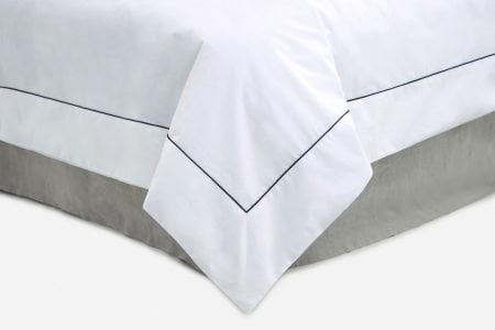 cotton percale duvet cover in white with black piping