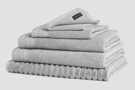 jacquard bath towels in dove colour