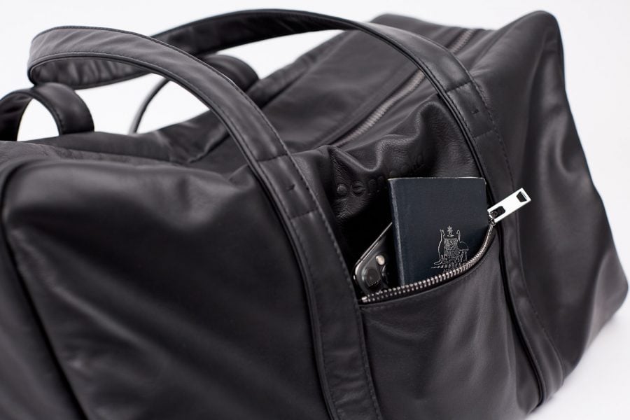travel bag in black italian leather