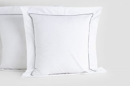 percale euro pillow cases in white with black piping