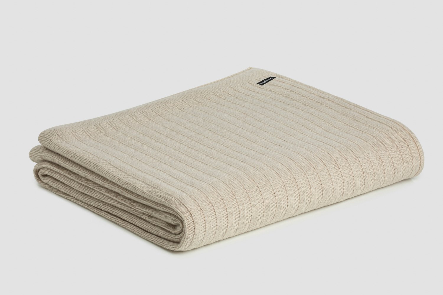 italian cashmere wide rib blanket in sand colour