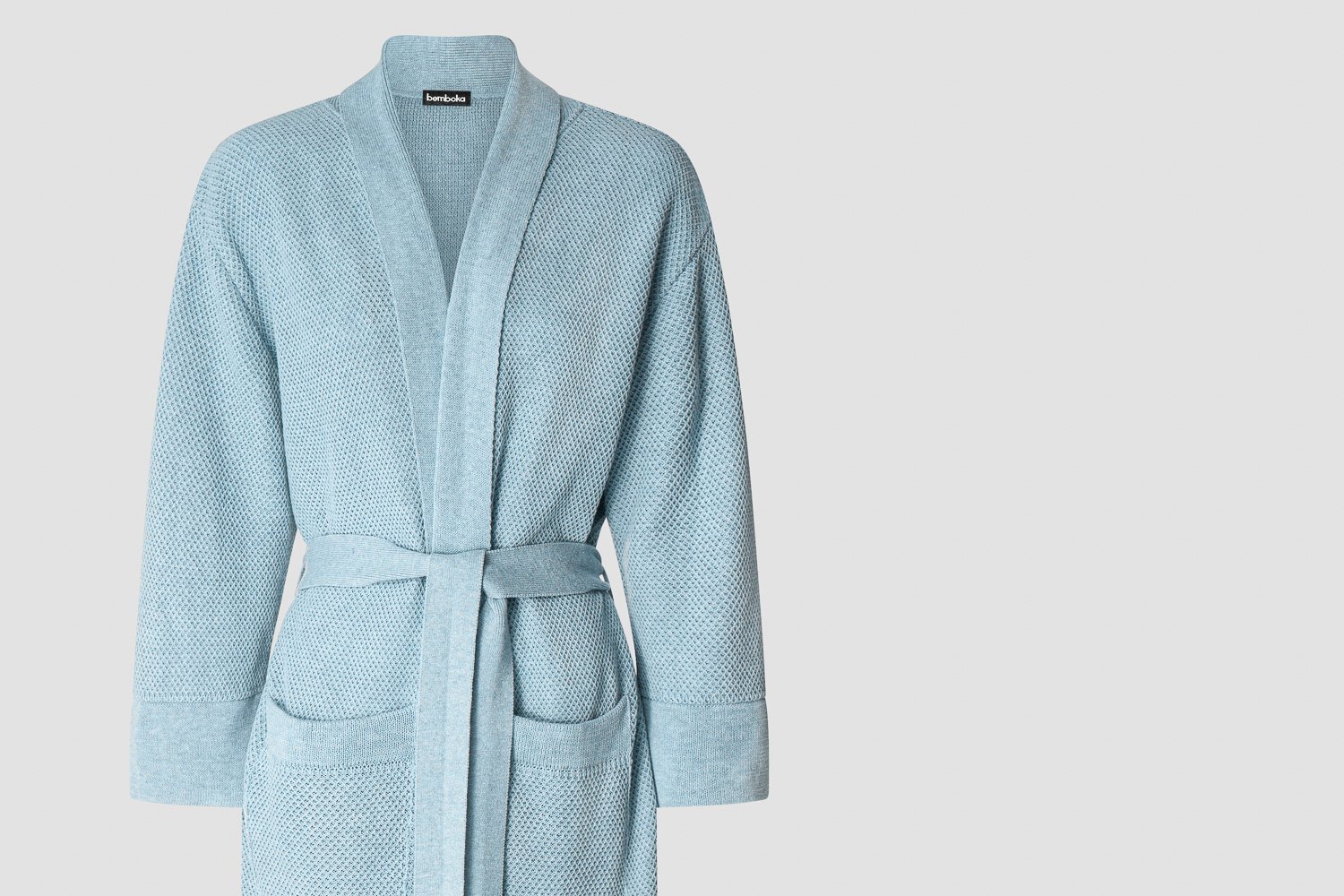 knitted bathrobe in pale blue colour