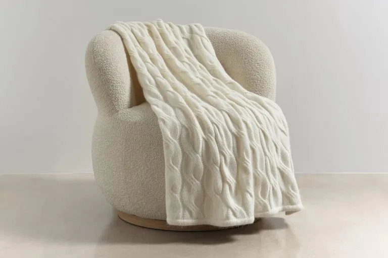 chunky cable throw in natural colour