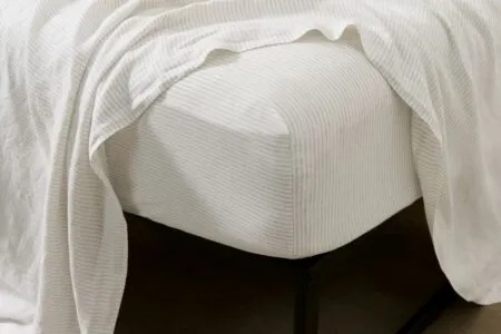 linen fitted sheet in pinstripe