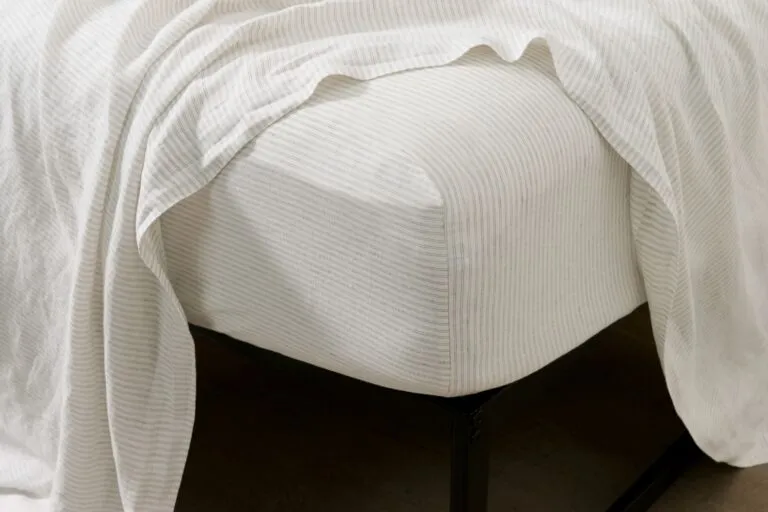 linen fitted sheet in pinstripe