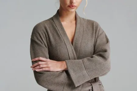 knitted cotton bathrobe in mocha