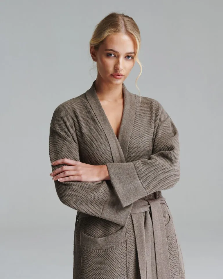 knitted cotton bathrobe in mocha